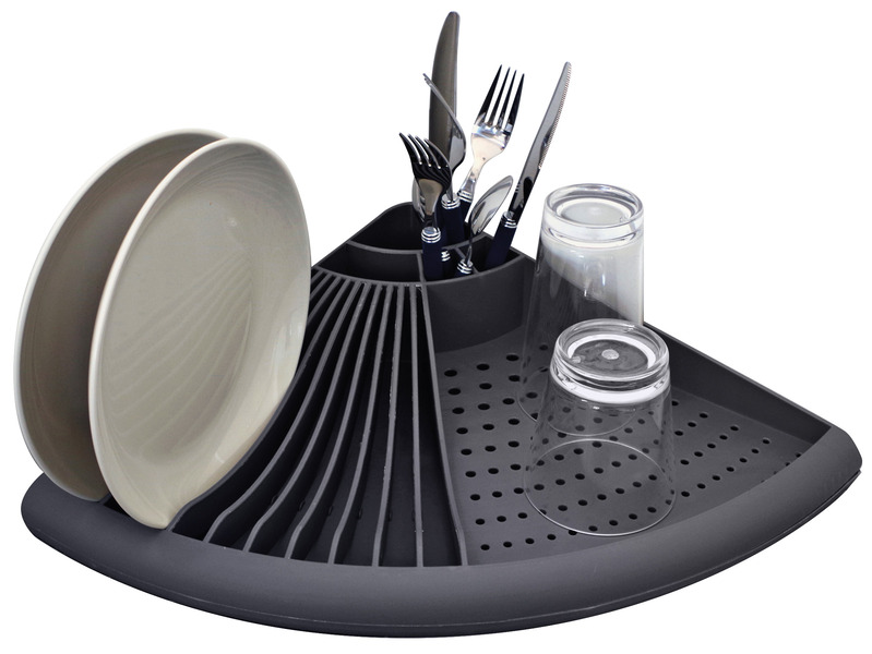 Gimex corner dish stand with drainer, grey Camping Cooking Utensils
