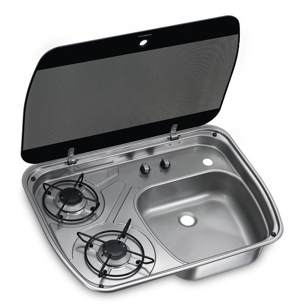 Sink/cooker combination with glass cover Stainless steel 600x445 mm