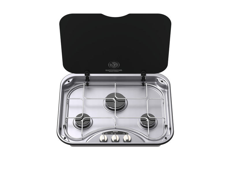 Cuisinière à gaz 3 feux 2x 1,5 kW + 1x 2,5 kW, boutons de commande