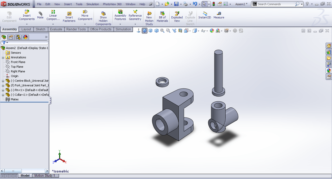 Tutorial Assembling the parts of the universal joint in SolidWorks