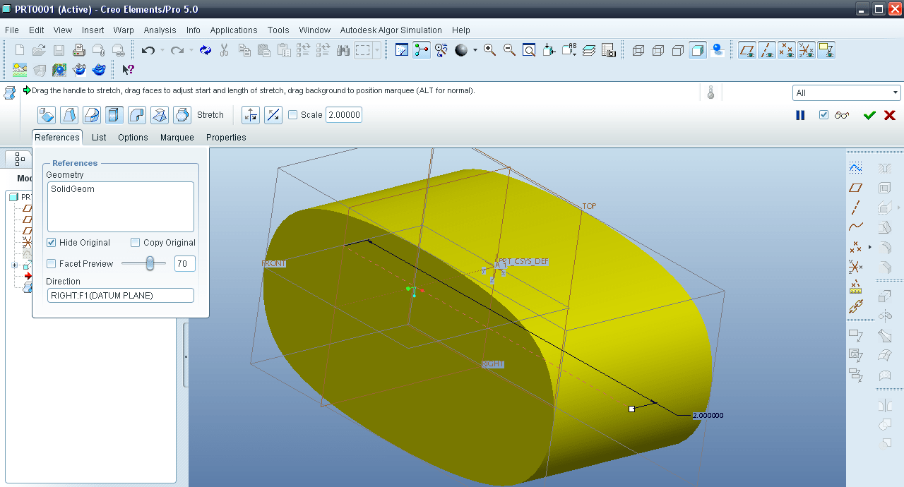 Tutorial Stretch feature in Creo Elements aka Pro/E