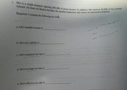 Solved Mo is single taxpayer reporting $95, 000 of gross | Chegg.com