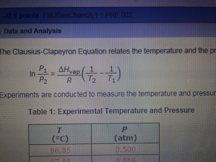 Solved I Have To Solve For Heat Of Vaporization Using The...