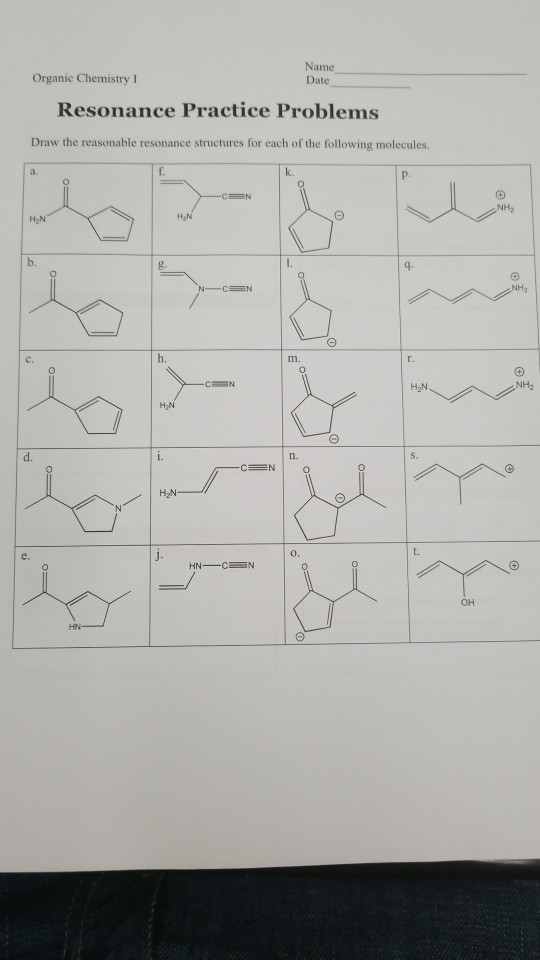 Solved Organic Chemistry I Name Date Resonance Practice P