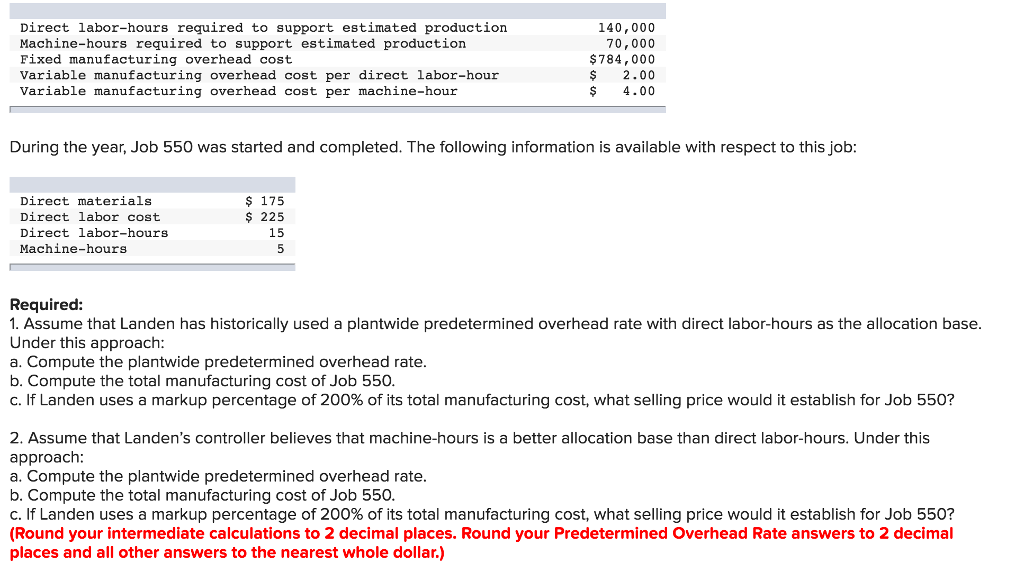 Solved Landen Corporation Uses A Job-Order Costing System. | Chegg.com