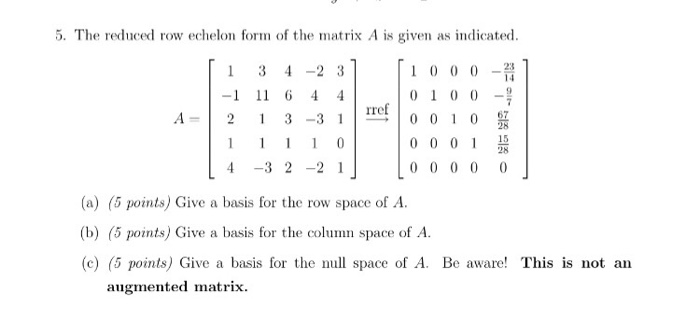 Solved The Reduced Row Echelon Form Of The Matrix A Is Gi...
