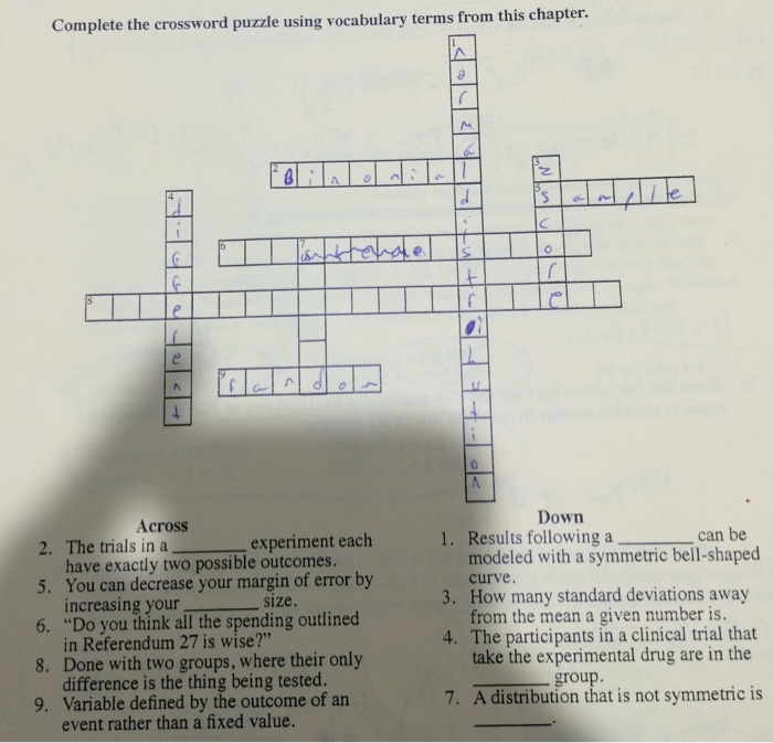 Solved Complete The Crossword Puzzle Using Vocabulary Terms | Chegg.com
