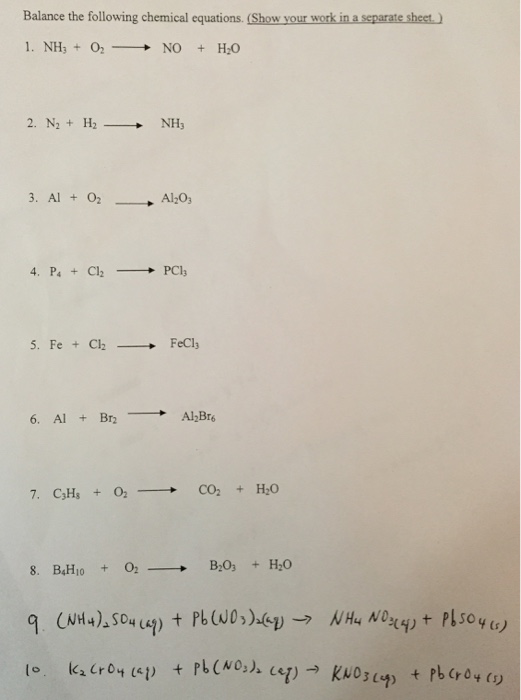 Solved Balance The Following Chemical Equations ( Show Yo