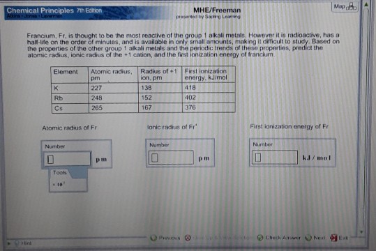 Solved Chemical Principles 7th Ednion MHE/Freeman Francium 