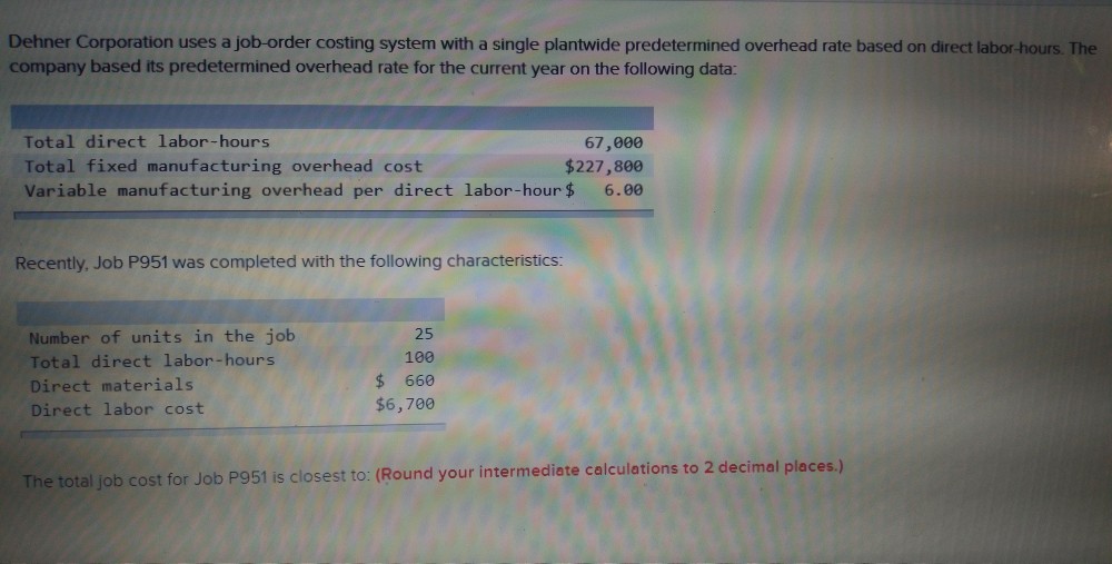 Solved Dehner Corporation Uses A Joborder Costing System...