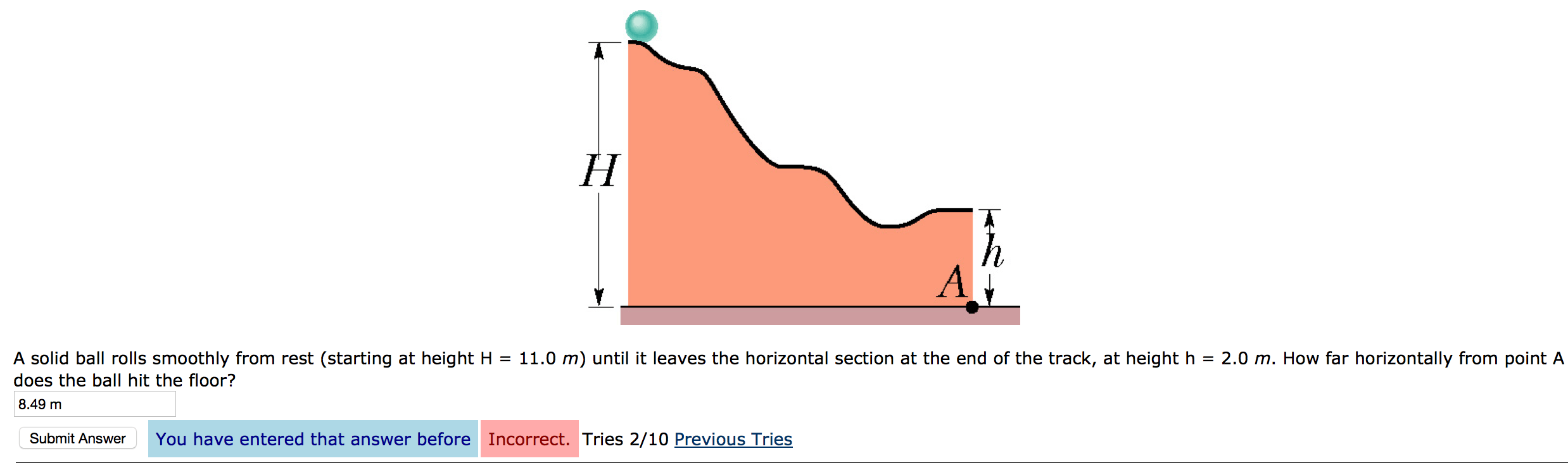 Solved A solid ball rolls smoothly from rest (starting at