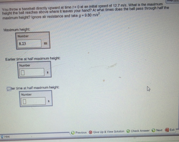 Solved You throw a baseball directly upward at time t = 0 at
