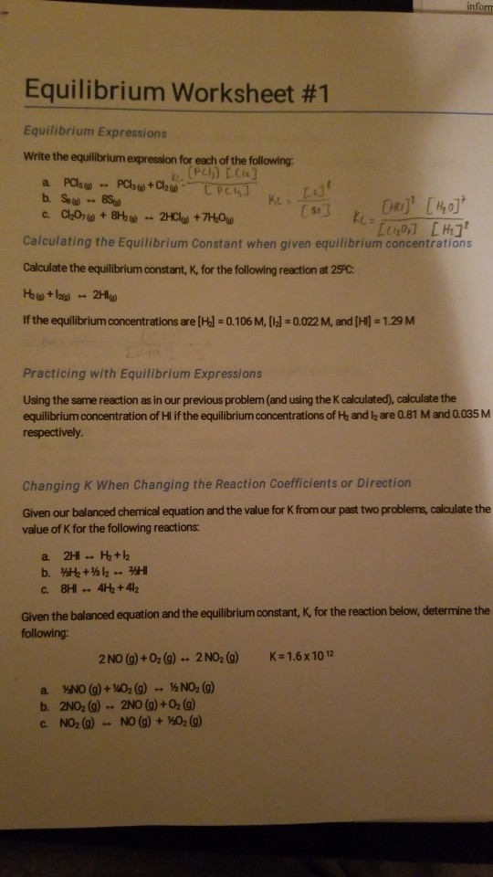 Calculations Using The Equilibrium Constant Worksheet Answers - ZHISHU WEB