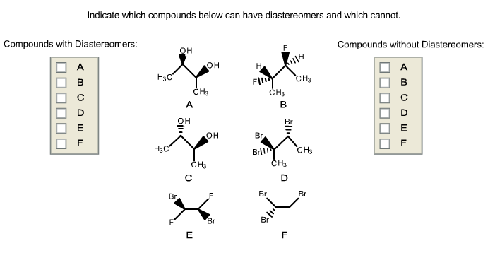 Indicate which compounds below can have diastereomers