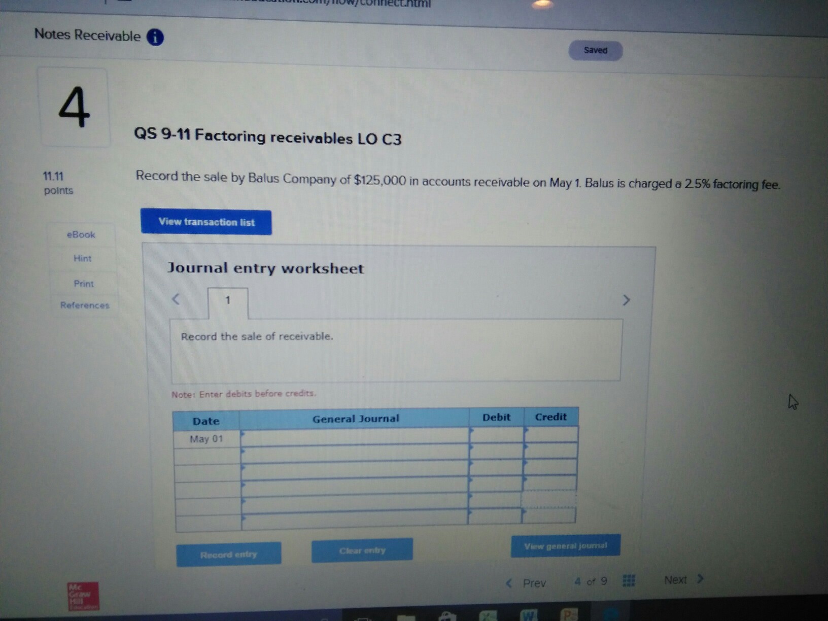 Solved Notes Receivable Saved 4 QS 911 Factoring