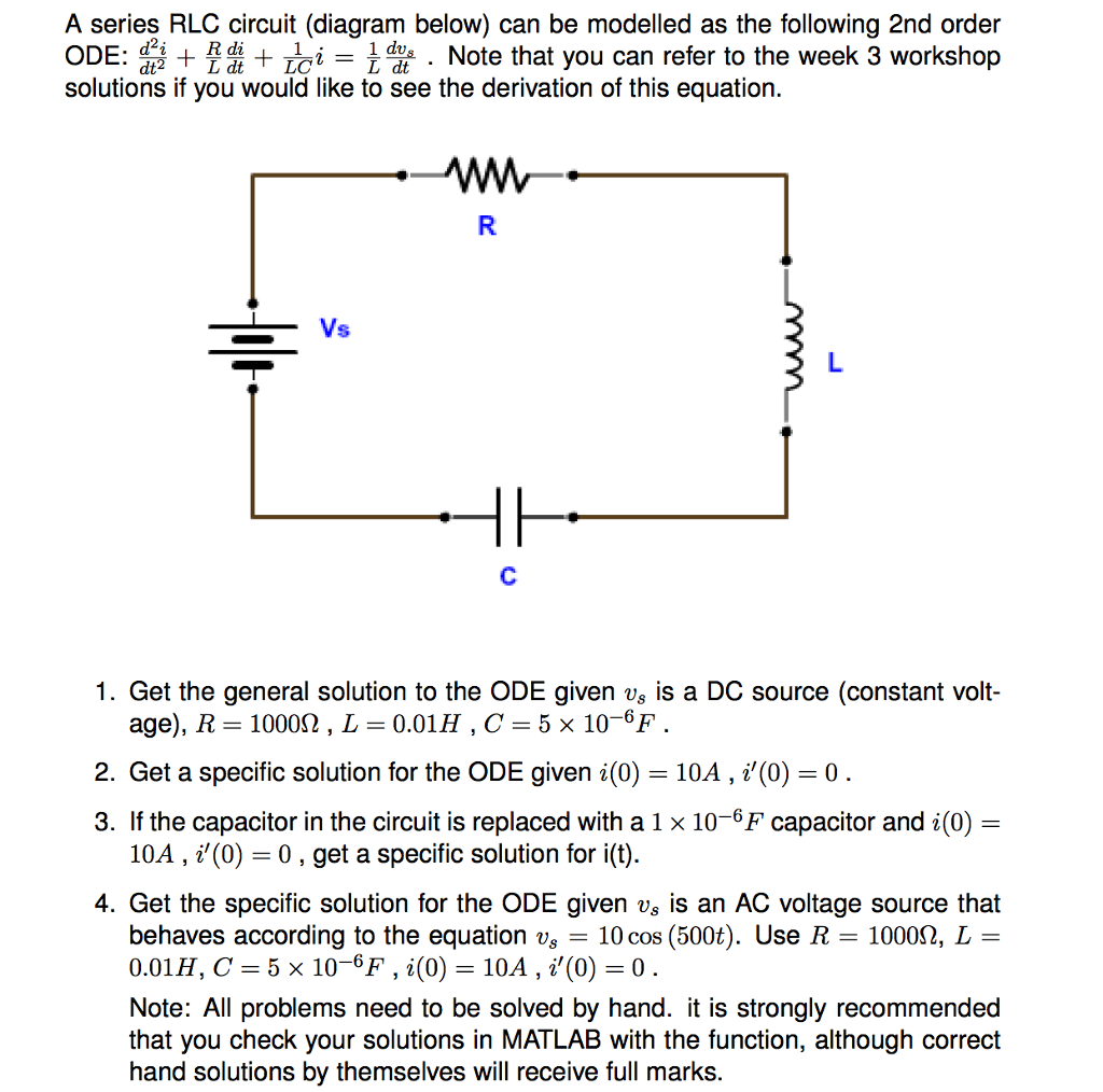 Solved A series RLC circuit (diagram below) can be modelled