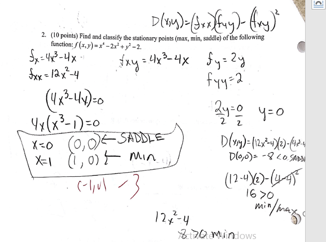Find and classify the stationary points (max, min,