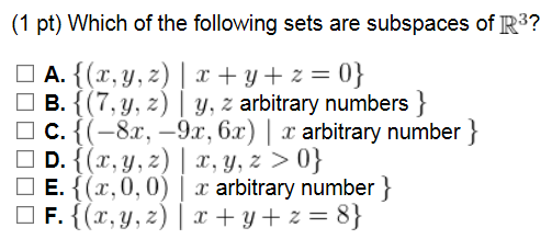 Solved Which Of The Following Sets Are Subspaces Of R3?