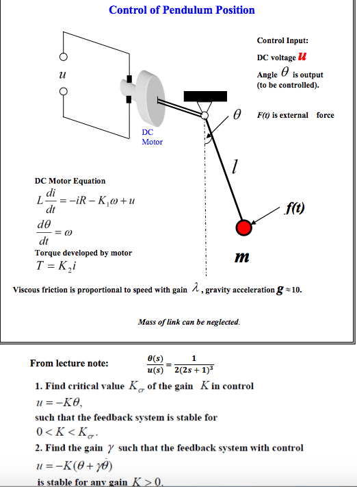 DC Motor Equation L di/dt = iR K_1o mega + u d