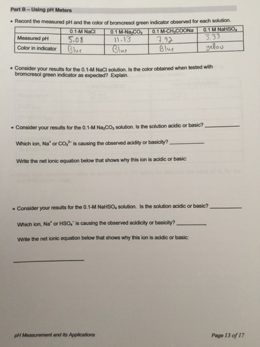 Solved Lab Report pH Measurement and its Applications Part