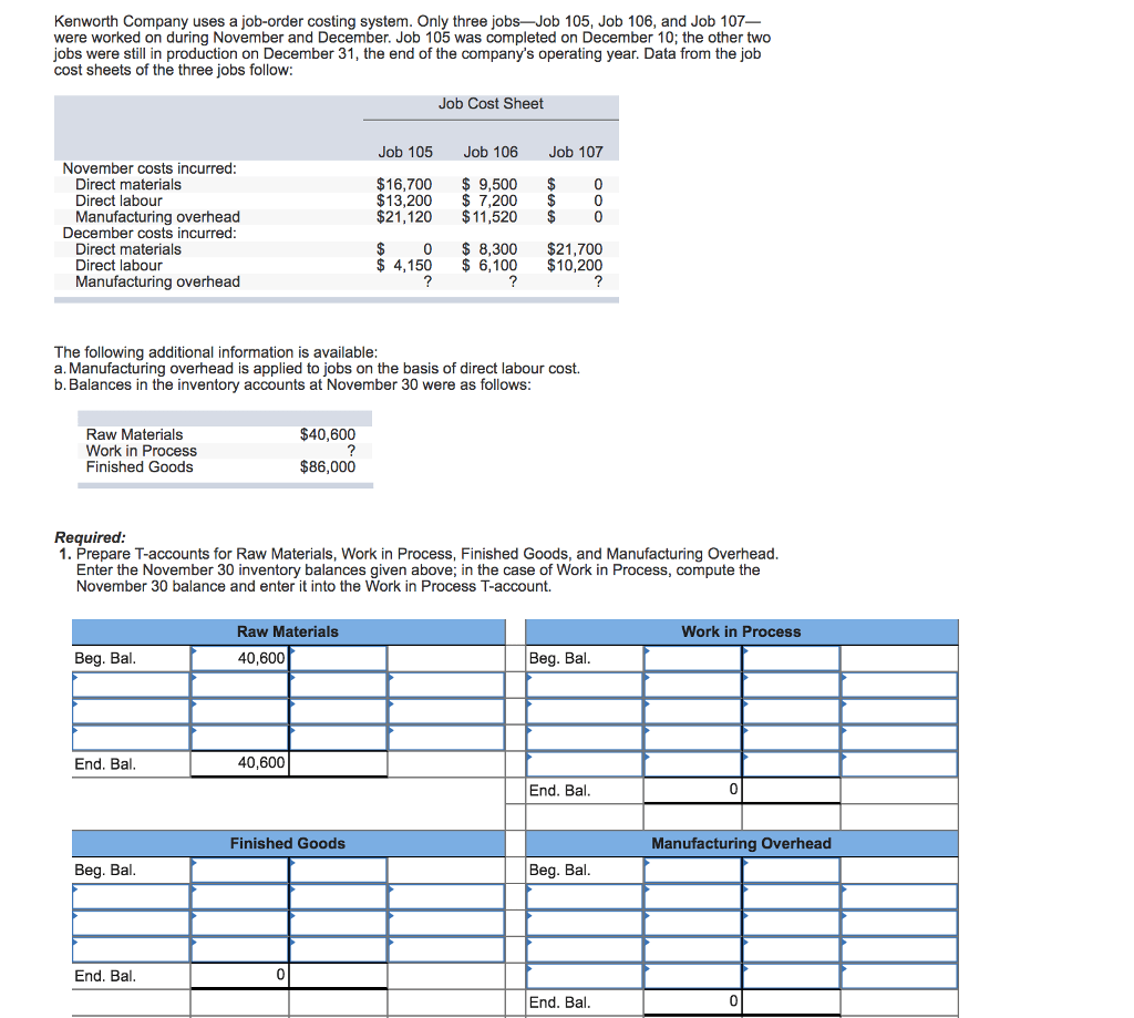 Solved Kenworth Company Uses A Joborder Costing System.