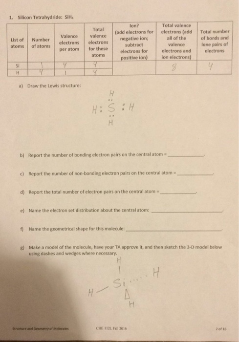Solved Silicon Tetrahydride: SiH_4 Draw the lewis | Chegg.com