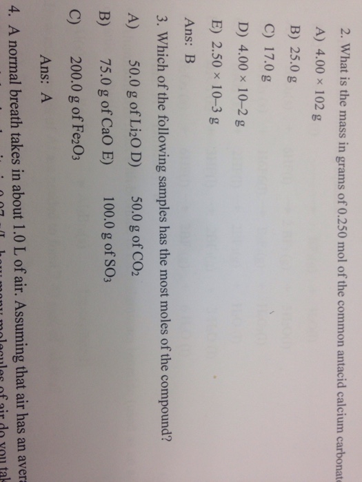 Solved What Is The Mass In Grams Of 0.250 Mol Of The Comm...