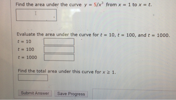 Solved Find The Area Under The Curve Y = 5/x^3 From X = 1...
