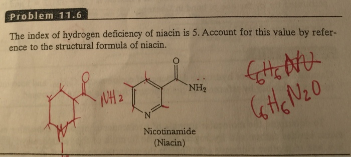 The index of hydrogen deficiency of niacin is 5.