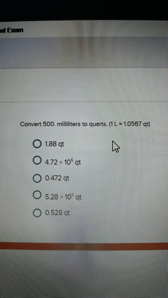 Solved El Evem Convert 500. milliliters to quarts. (1L