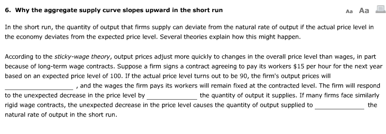 Solved Aa Aa 6. Why The Aggregate Supply Curve Slopes Upw...