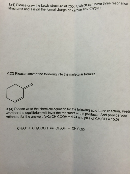 Solved 1(4) Please Draw The Lewis Structure Of [CO3]^2.