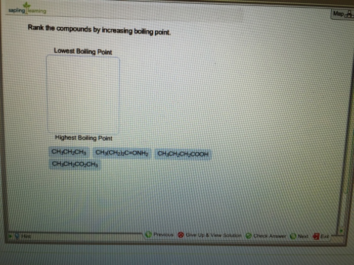 Solved Rank The Compounds By Increasing Boiling Points.