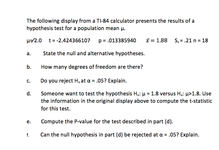 Solved The Following Display From A TI84 Calculator Pres...