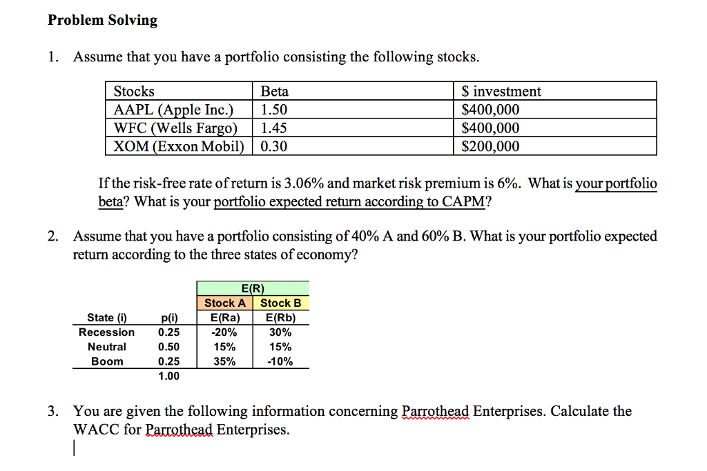 Solved Problem Solving 1. Assume that you have a portfolio