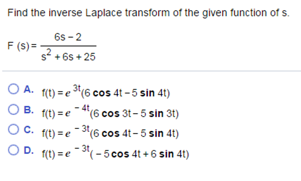 Solved Find The Inverse Laplace Transform Of The Given Fu...