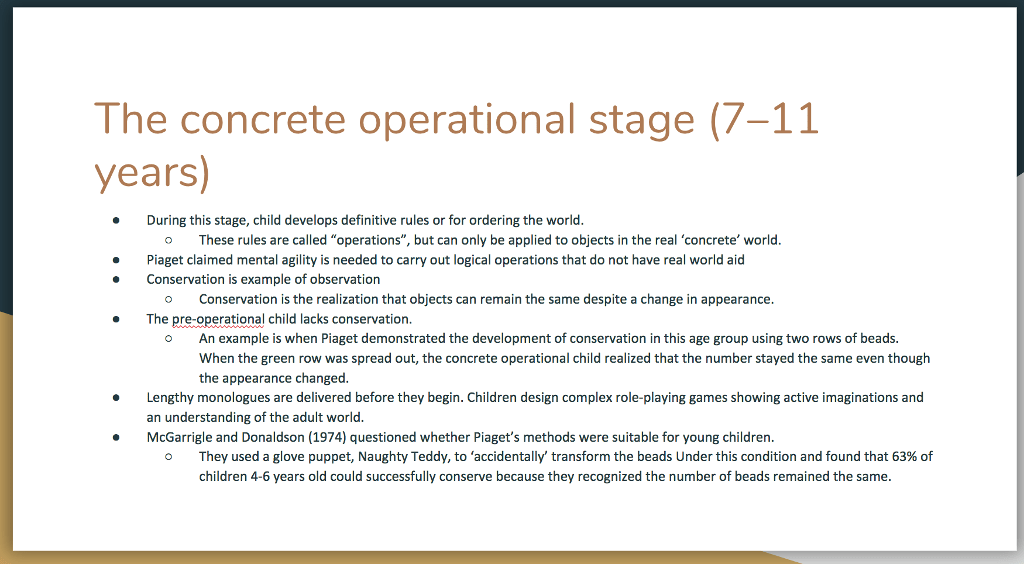 Solved The Concrete Operational Stage Years) During This