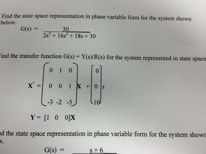Solved Find the state space representation in phase variable | Chegg.com