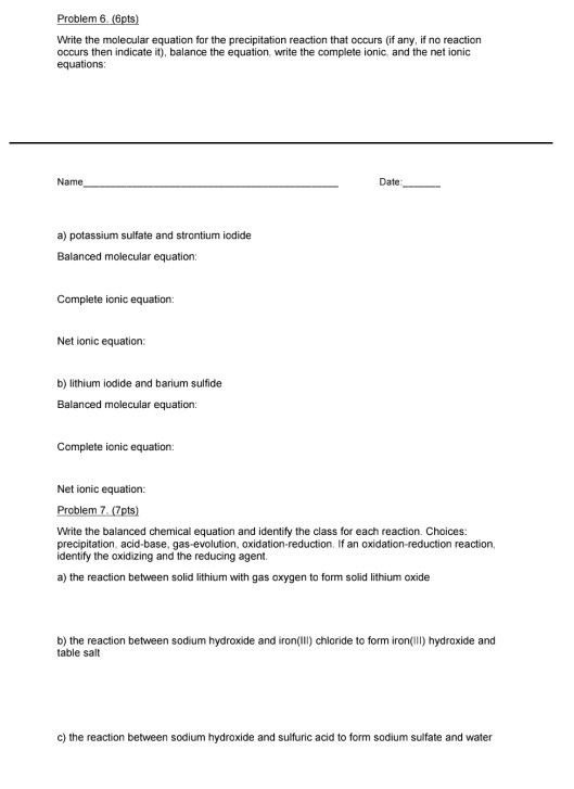 Solved Problem 6 Write the molecular equation for the