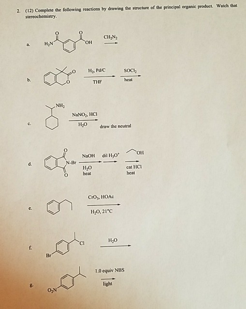 Solved (12) Complete the following reactions by drawing the