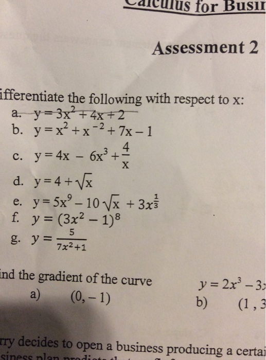 Solved Differentiate The Following With Respect To X A.y...