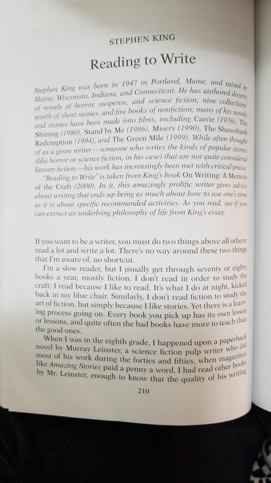 STEPHEN KING Reading to Write Stephen King was born