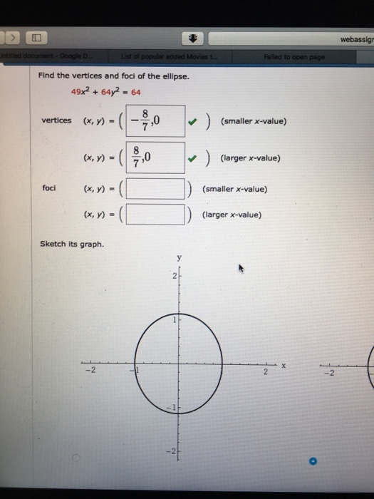 Solved Find The Vertices And Foci Of The Ellipse. 49x^2 +...