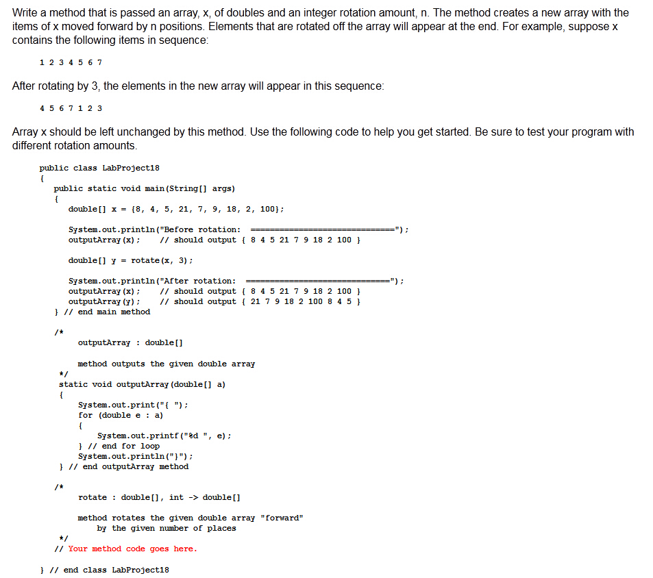 Solved Write a method that is passed an array, x, of doubles