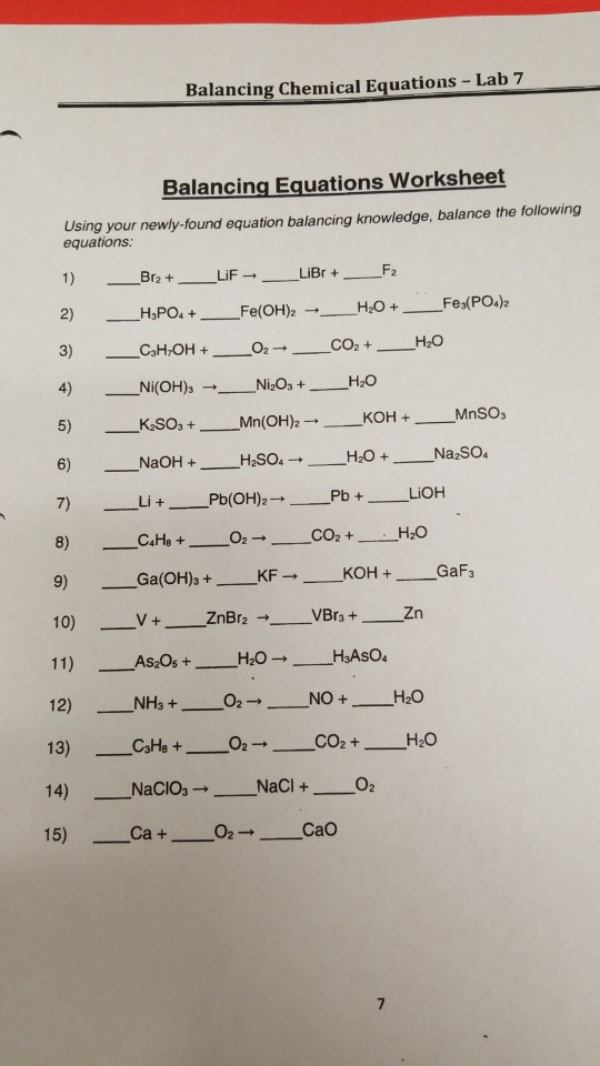 Chemistry Balancing Equations Worksheet With Answers slide share