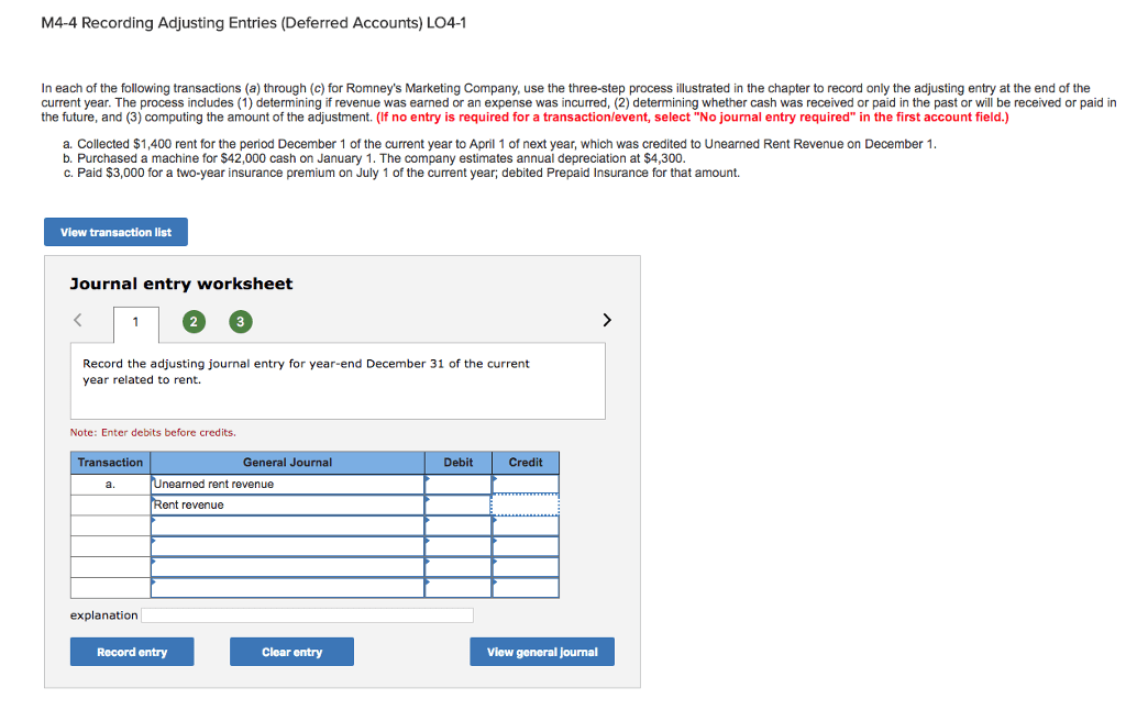 Solved M44 Recording Adjusting Entries (Deferred Accounts)