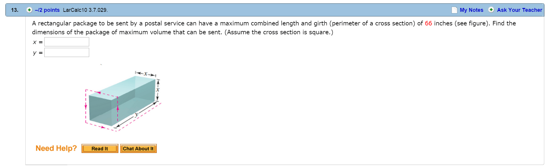 Solved A Rectangular Package To Be Sent By A Postal Servi...