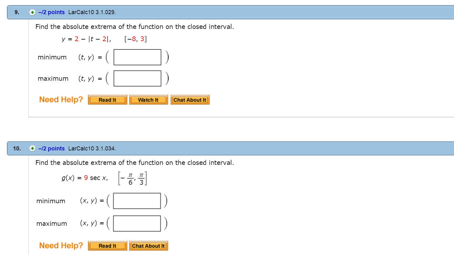 Solved Find The Absolute Extrema Of The Function On The C...