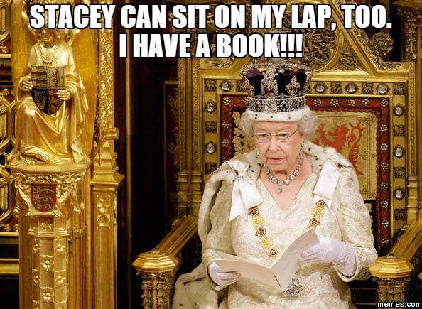 stacey can sit on my lap, too. i have a book!!!