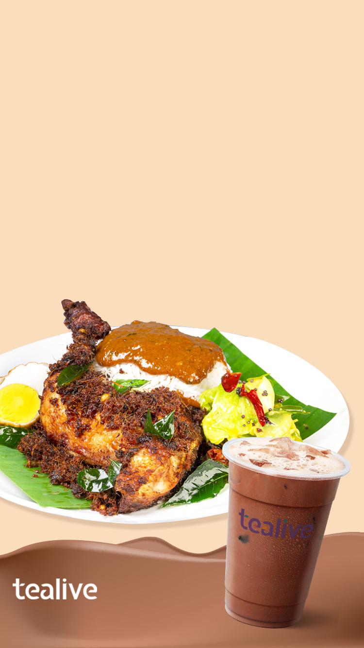 Combo Nasi Kandar with Ayam Goreng Rempah + Tealive's